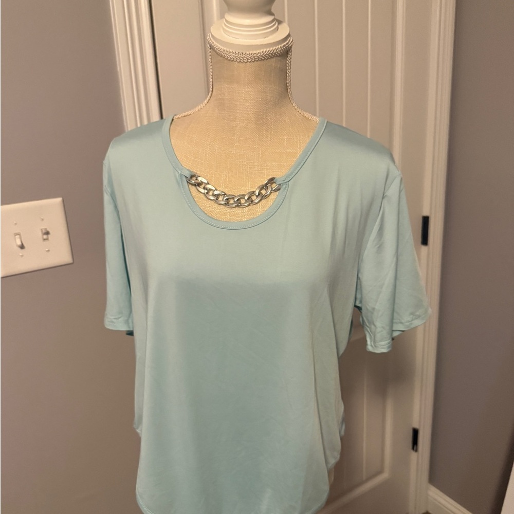 Shein Women's Light Blue Top with Chain Detail Shein